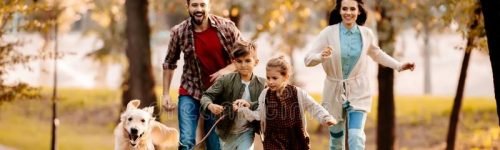 happy-family-two-children-running-dog-together-happy-family-two-children-running-dog-together-autumn-119764842